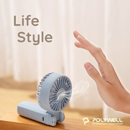 POLYWELL 雙葉片摺疊手持風扇 雙葉片設計 Type-C充電風扇 可摺疊 附掛繩 輕量風扇 寶利威爾 台灣現貨