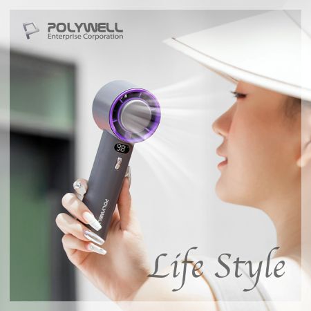 POLYWELL 數顯手持冰敷風扇 100段風速 半導體致冷技術 冷敷降溫 Type-C充電 附掛繩 寶利威爾 台灣現貨