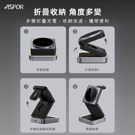 【好買點數放大】ASPOR 22W 小魔方磁吸折疊無線充電座（手機/手錶/耳機）