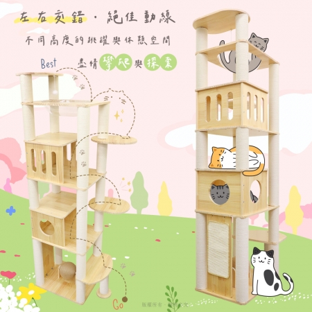 貓本屋 台灣製 橢圓太空艙/雙貓屋 實木貓跳台（附劍麻抓板/球）