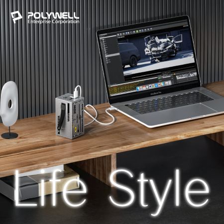 POLYWELL 20W貨櫃屋行動電源 20000mAh 1A1C雙孔充電 LED照明燈 編織掛繩 寶利威爾 台灣現貨