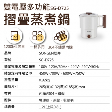 【好買點數放大】松井 雙電壓多功能旅行便攜式摺疊蒸煮鍋/快煮壺/電火鍋/電蒸鍋 SG-D725