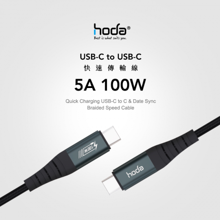  HODA 100W GaN氮化鎵 智慧方型四孔 電源供應器 / 極速智能 充電器 黑 內附100W C to C充電線 （HODA-21601）