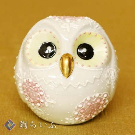 【九谷燒】手作貓頭鷹2.2號白盛（粉）  限時77折/售價已是折扣價