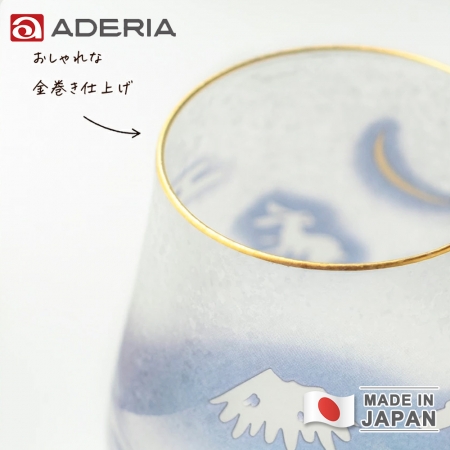 【ADERIA】日本製 富士月兔圖金邊玻璃杯/水杯 360ml