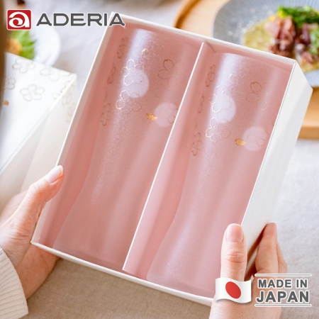 【ADERIA】日本製 金彩櫻花啤酒杯對杯組 415ml