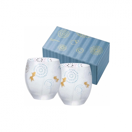 【ADERIA】日本製 金魚花火茶杯/水杯對杯組345ml
