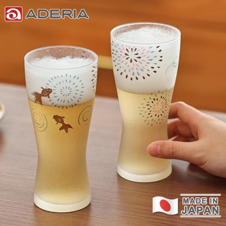 【ADERIA】日本製 金魚花火啤酒杯對杯組 310ml