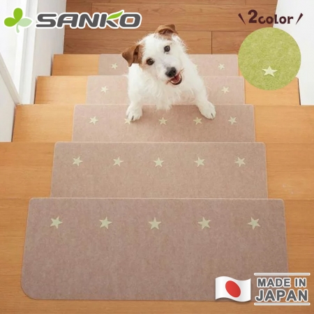 【日本SANKO】日本製夜光止滑樓梯黏貼式地墊15入組55x22cm-綠色
