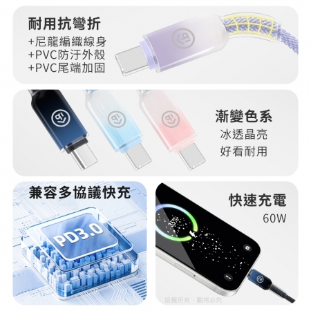 aibo Type-C to Type-C 60W快充傳輸線（1M）