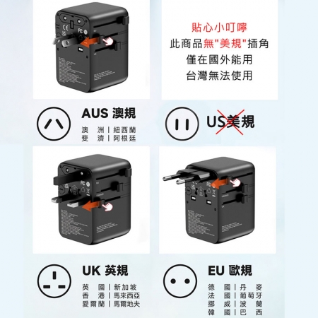 POLYBATT 35W氮化鎵GaN 自帶伸縮線 出國旅遊轉接頭（歐規/英規/澳規）