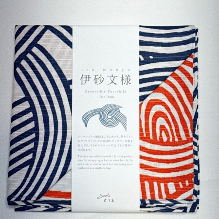 京都風呂敷包巾-伊砂紋樣 中巾-結（藍&橘）（限時85折/售價已是折扣價）