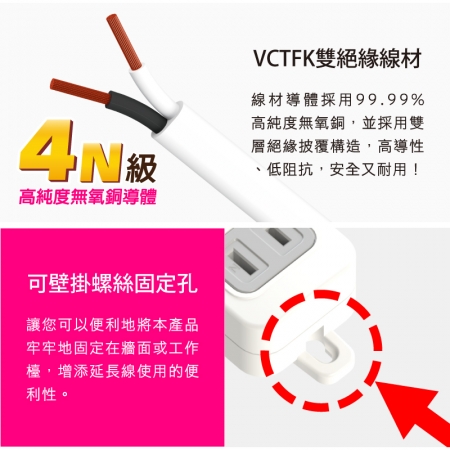 Tyson太順電業 TS-213AS 2孔1切3座延長線（轉向插頭）-1.8米