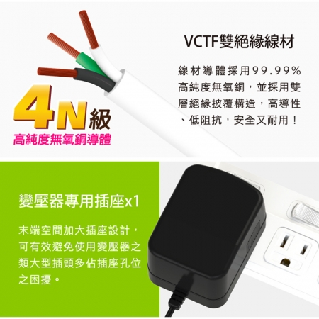 Tyson太順電業 TS-366AS 3孔6切6座延長線（拉環扁插）-4.5米