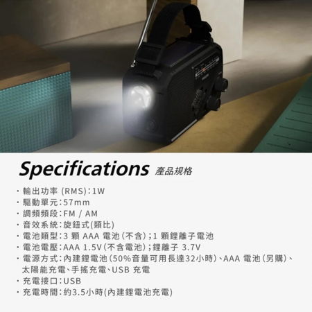 【PHILIPS 飛利浦】 太陽能應急防災手搖式收音機 TAR1609