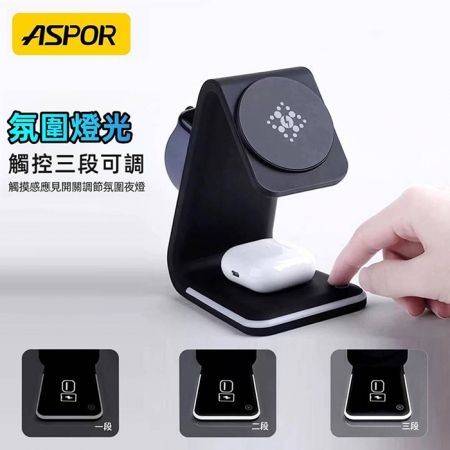 ASPOR MagSafe磁吸15W 四合一無線充電座（iPhone/Watch/Airpods/夜燈）