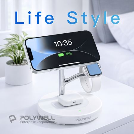 POLYWELL Qi2多功能無線充電支架 iPhone Watch Airpods 三合一磁吸充電 寶利威爾 台灣現貨