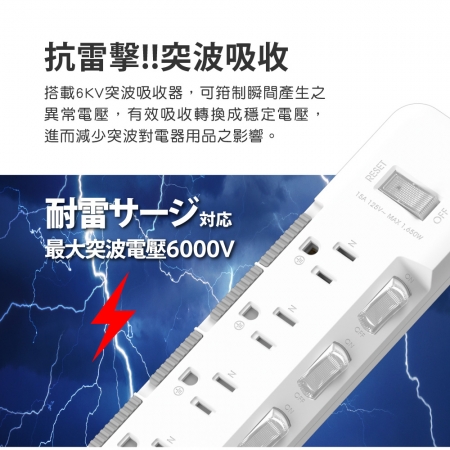 aibo 台灣製 9開8插 3P防塵蓋抗雷擊延長線（斜面開關）-1.8M