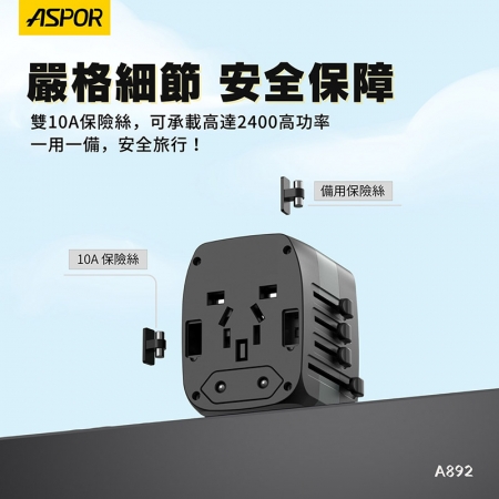 ASPOR 20W氮化鎵GaN 全球通用萬能轉換插頭（2USB-C＋2USB-A ）