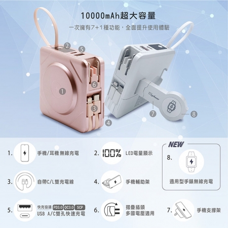 【好買點數放大】Wephone 7＋1 快充行動電源/磁吸無線充電/自帶線/附贈出國轉接頭（手機/手錶/耳機）
