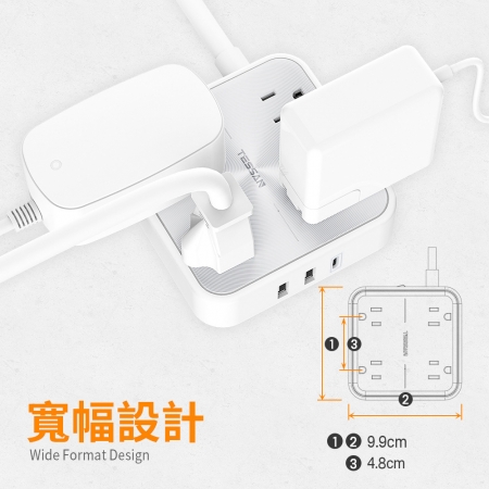 TESSAN 1開4插3P 2A1C充電延長線-1.8米