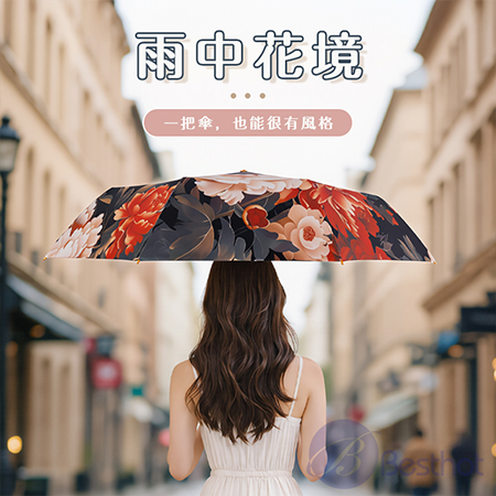 【Besthot】防曬彩膠印花折疊傘 抗UV雨傘 晴雨兩用傘