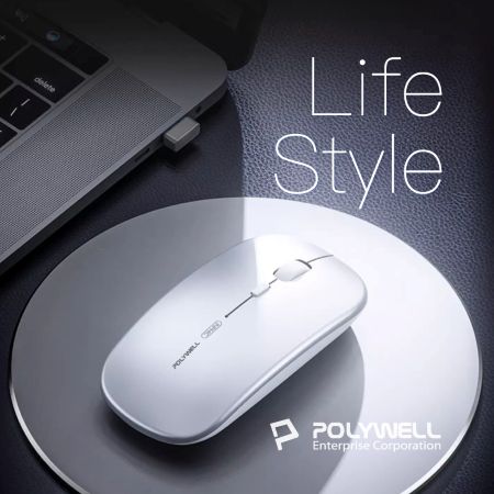 POLYWELL 無線三模靜音滑鼠 2.4G BT 4鍵滑鼠 Type-C充電 五段DPI 自動休眠 寶利威爾 台灣現貨