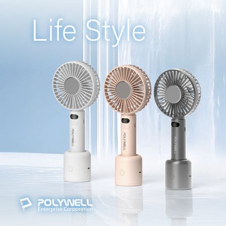 POLYWELL 數顯冰敷擺頭風扇 90度旋轉擺頭 半導體致冷 5段風速 Type-C充電 附底座 寶利威爾 台灣現貨