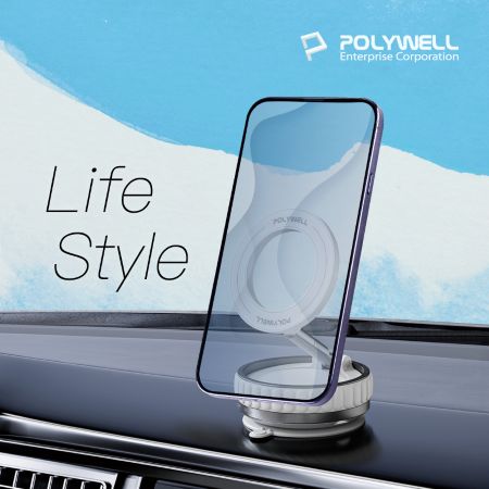 POLYWELL 手動真空吸附磁吸支架 MagSafe手機支架 強力吸附 行車導航 追劇適用 寶利威爾 台灣現貨
