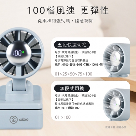 aibo 100檔數顯高速 夾式桌立風扇（夾背包/夾雨傘）