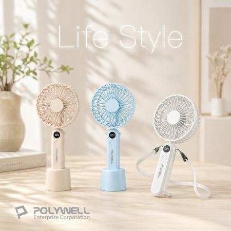 POLYWELL 折疊式數顯底座風扇 100段風速 Type-C充電 附掛鉤掛繩 寶利威爾 台灣現貨