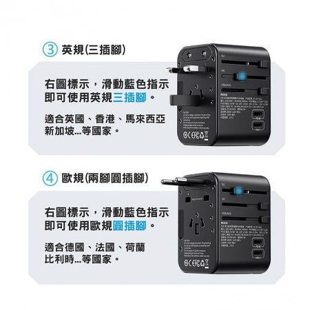 CITYBOSS 35W 出國萬用充電器 全球通用萬能轉換插頭（2USB-C＋3USB-A）