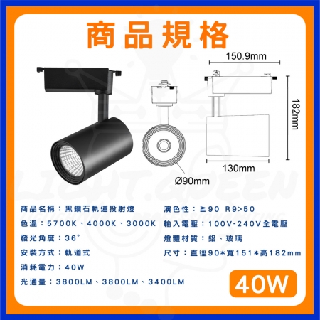 【DanceLight 舞光】3入組 40W 黑鑽石LED防眩軌道燈 投射燈 軌道燈 （黑殼 白殼）