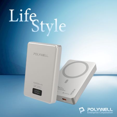 POLYWELL 超薄磁吸行動電源 10000mAh 無線充電 Type-C充電 迷你行充 寶利威爾 台灣現貨