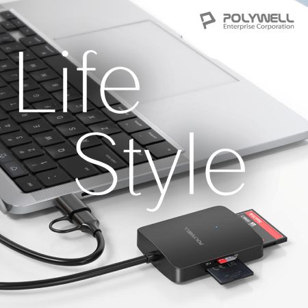 POLYWELL USB3.2雙介面四合一讀卡機 SD/CF/TF/MS卡 可同時讀取 5Gbps 寶利威爾 台灣現貨