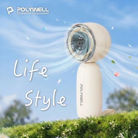 POLYWELL 迷你數顯手持冰風扇 100段風速 強勁風力 超迷你風扇 Type-C充電 自帶掛繩 寶利威爾 台灣現貨