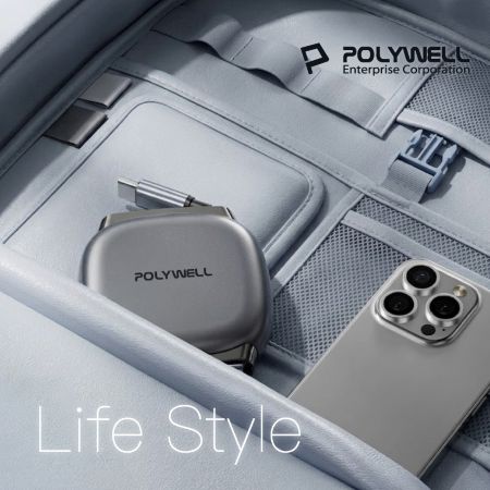 POLYWELL 100W Type-C伸縮快充線 4檔長度調整 可充筆電 適用i15以上手機 平板 寶利威爾 台灣現貨