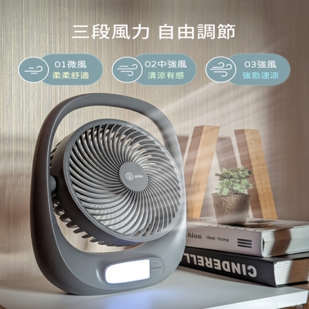 aibo 8吋USB充電式 可調角度LED夜燈風扇