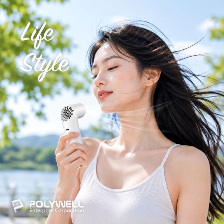 POLYWELL 小水管數顯渦輪風扇 5段風速 高轉速馬達 USB-C充電 附掛繩 絨布袋 寶利威爾 台灣現貨