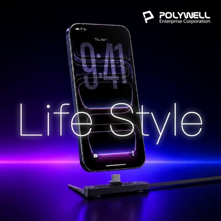 POLYWELL 240W Type-C鋅合金支架快充扁線 1.5M PD3.1 隱形支架 可充筆電平板手機 寶利威爾 台灣現貨