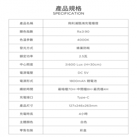 PHILIPS 飛利浦 66150 酷鴻全光譜充電檯燈 PD047 三段調光 護眼檯燈 小夜燈 桌燈 檯燈 充插兩用