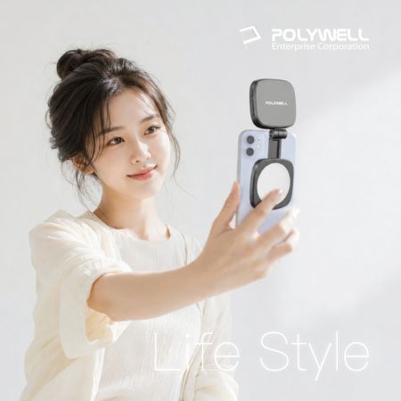 POLYWELL 磁吸手機補光燈 方形款 亮度色溫可調 MagSafe適用 Type-C充電 寶利威爾 台灣現貨