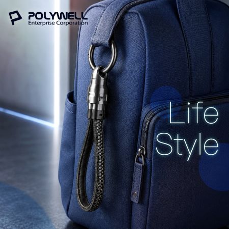 POLYWELL Type-C To C極短充電線鑰匙圈 皮革尼龍 240W 適合行動電源 自帶扣環 寶利威爾 台灣現貨
