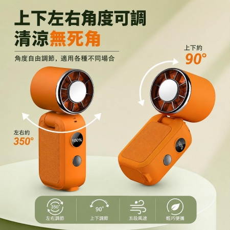 MCK 可上飛機 手持迷你風扇 桌面風扇 折疊風扇 5檔渦輪大風力 標示Wh 隨身電風扇 立扇 小冰扇 腰掛/脖掛冷風扇