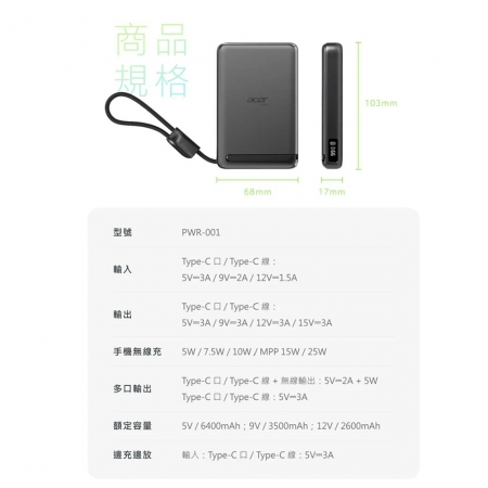 Acer Gadget 發電碁 Plus 行動電源 PWR-001