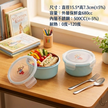 【PETER RABBIT 比得兔】比得兔三件式圓形不銹鋼保鮮盒