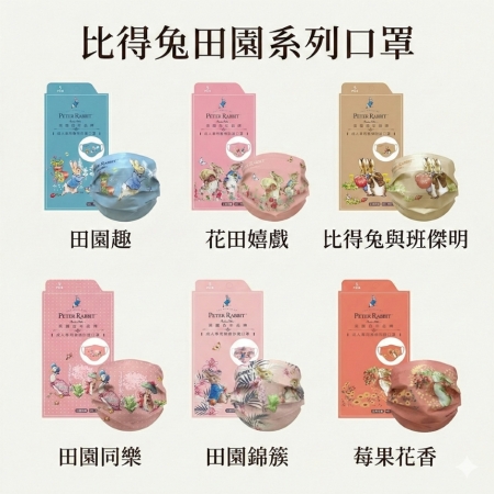 10月購物節限定特惠~【PETER RABBIT 比得兔】 平面醫用口罩系列 （6盒（6款）一組, 單盒5入, 共30片）