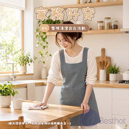 【Besthot】文青風棉絽質感圍裙 工作圍裙 煮飯圍裙