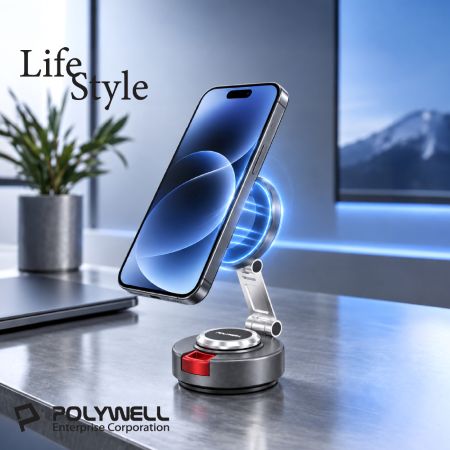 POLYWELL 一體式真空磁吸支架 MagSafe  滴膠吸盤 卡鉗式手機支架  行車室內都可用 寶利威爾 台灣現貨