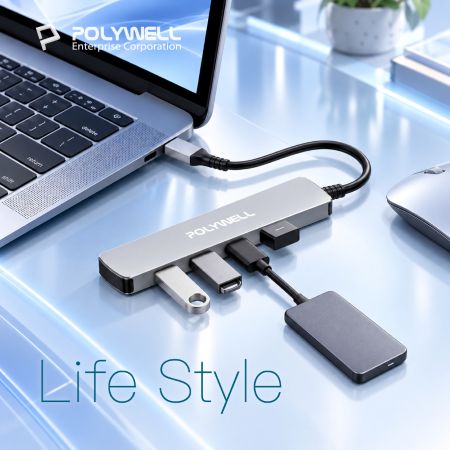 POLYWELL USB-C 4埠集線器 HUB USB3.2 Gen1 5Gbps 寶利威爾 台灣現貨